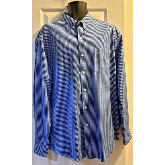 Izod XL Causal Light / Dark Blue Button Up Long Sleeve Shirt - Picture 1 of 8